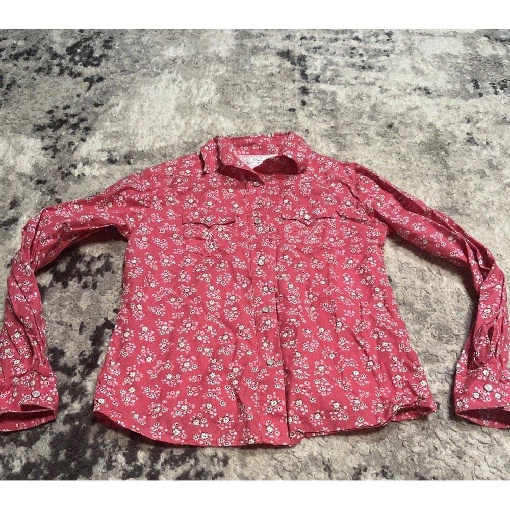 Panhandle® Youth Girl's Pink Western Rodeo Print Snap Shirt Long Sleeve Sz Large